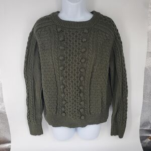 J. Crew Women's Size L Cable Knit Sweater Olive Green Bobble Popcorn Crewneck